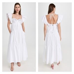 AREA Crystal Trim Poplin Maxi Dress White XS Cotton Rhinestone Spike NWT